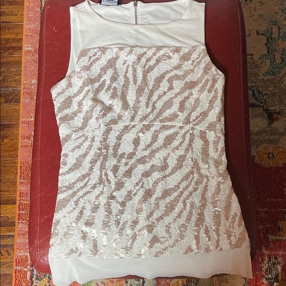 Cache Cream and Silver Zebra Sequin Blouse